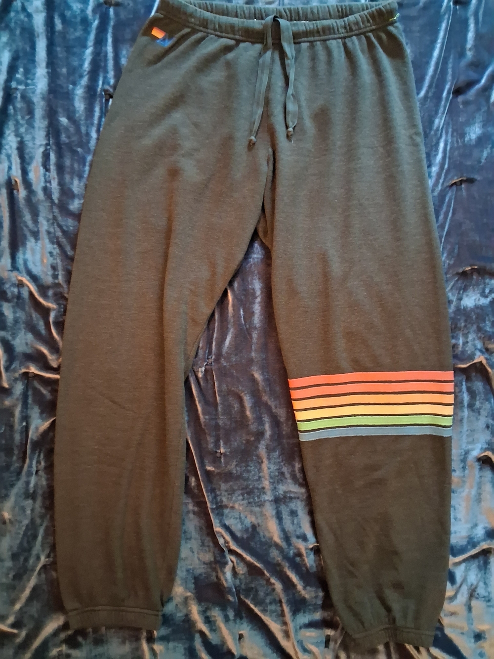 Aviator Nation XL Black Sweatpants with Rainbow 6 Stripe Accent